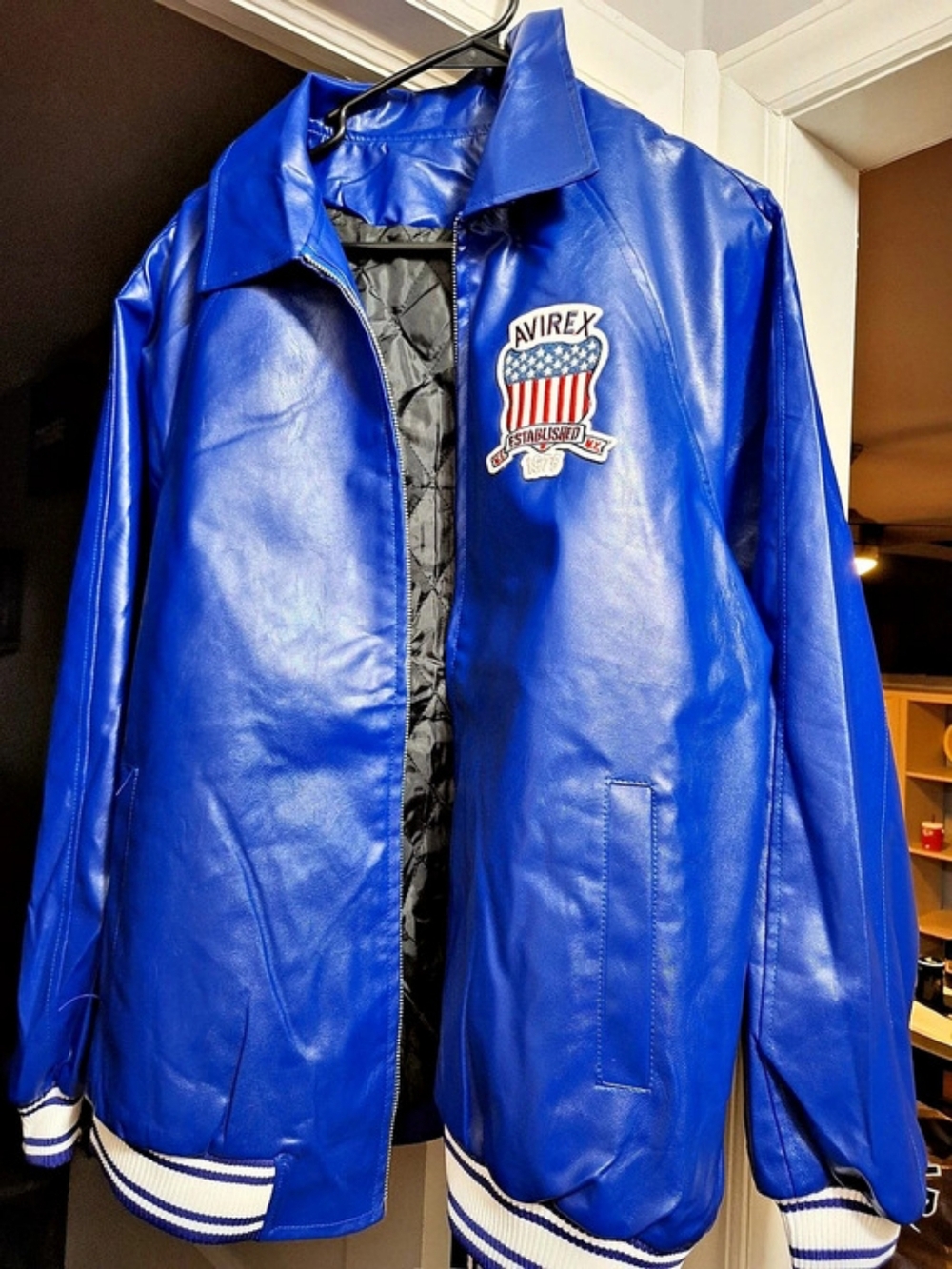 Avirex All Americans Established 1975 USA Blue Leather Bomber Jacket Bomber